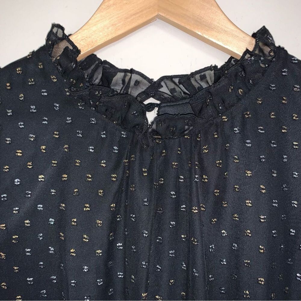 AVEC LES FILLES Black Dress Women’s 14 Smocked Ruffle Metallic Dot Party Event - Picture 4 of 10